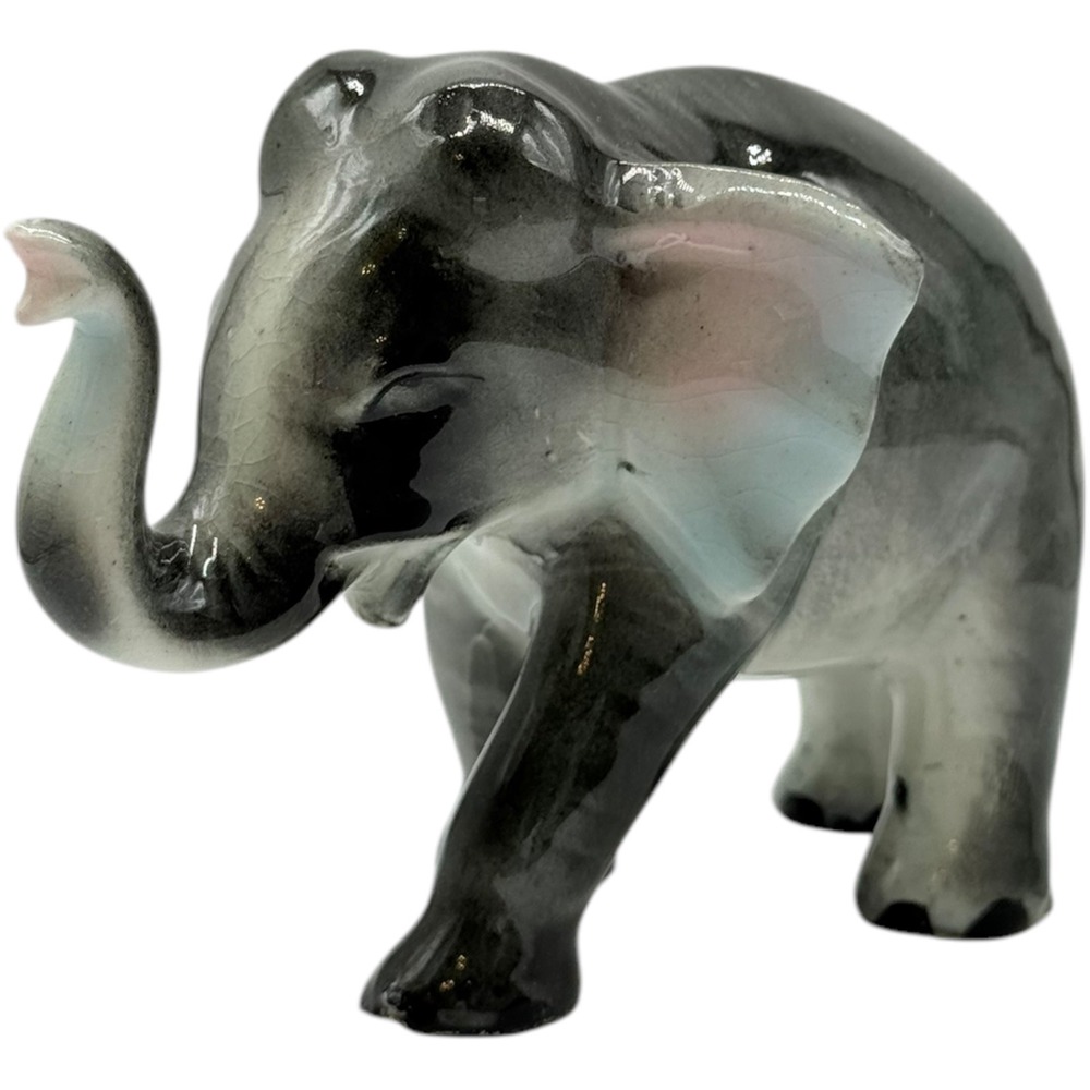 Elephant Figurine Ceramic Animal Statue Decor‎ Gray Pink Accents 4.5"
